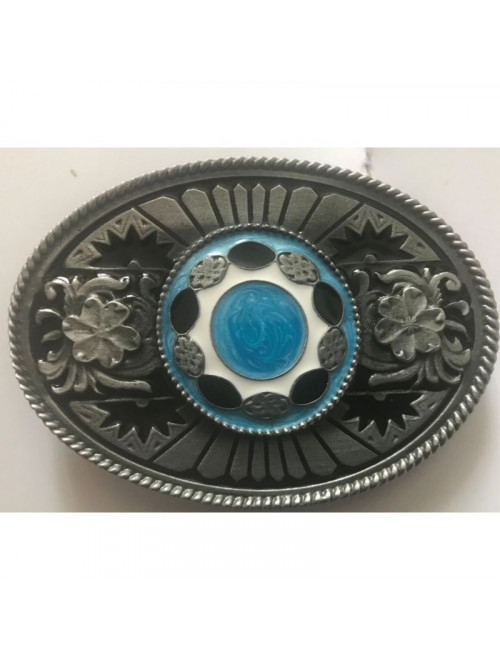 OVAL WITH STONE BLUE BELT BUCKLE