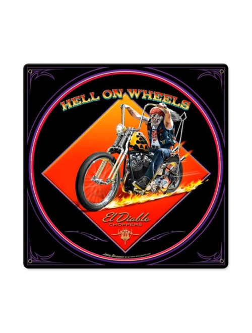 Hell On Wheels, Motorcycle, Metal Sign, 12 X 12 Inches