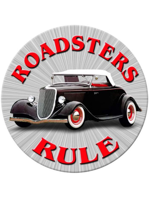 Vintage Roadsters Rule Round Metal Sign 14 x 14 Inches