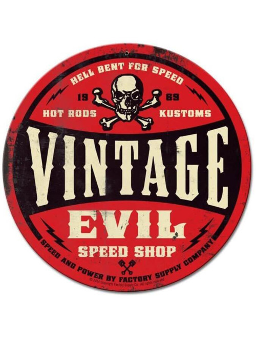 Vintage Evil Speed Shop Round Red Metal Sign 14 x 14...