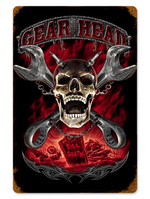 Vintage Gearhead Metal Sign 12 x 18 Inches