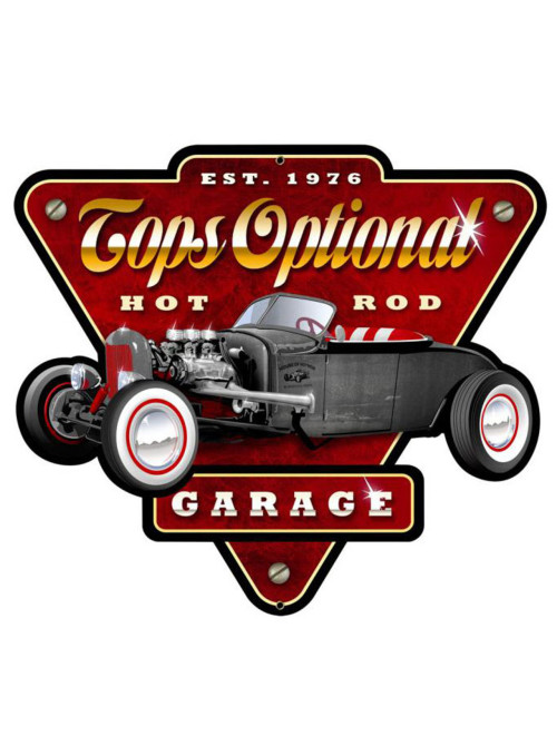 Optional Hot Rod Garage metal sign in individual shape.