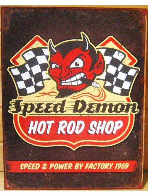 Speed Demon Hot Rod Shop Tin Sign