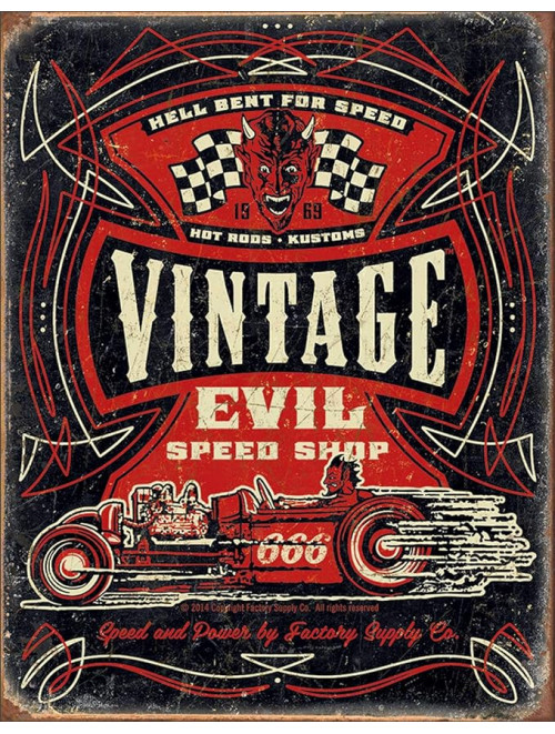 Vintage Evil - Hell Bent Rods  Tin Sign